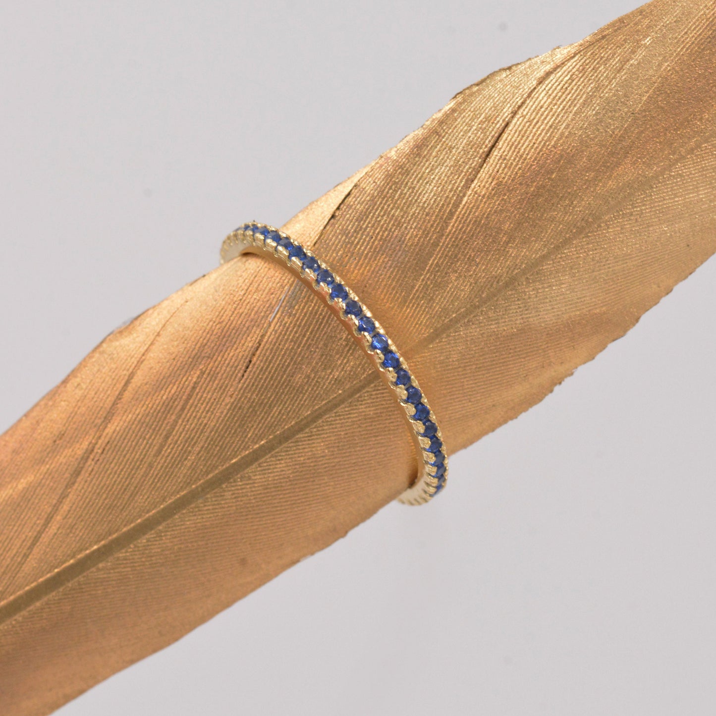 Sapphire Blue CZ Skinny Crystal Band Ring in Sterling Silver, Gold Vermeil Crystal Pave Ring, Stacking Rings, US 5 - 8