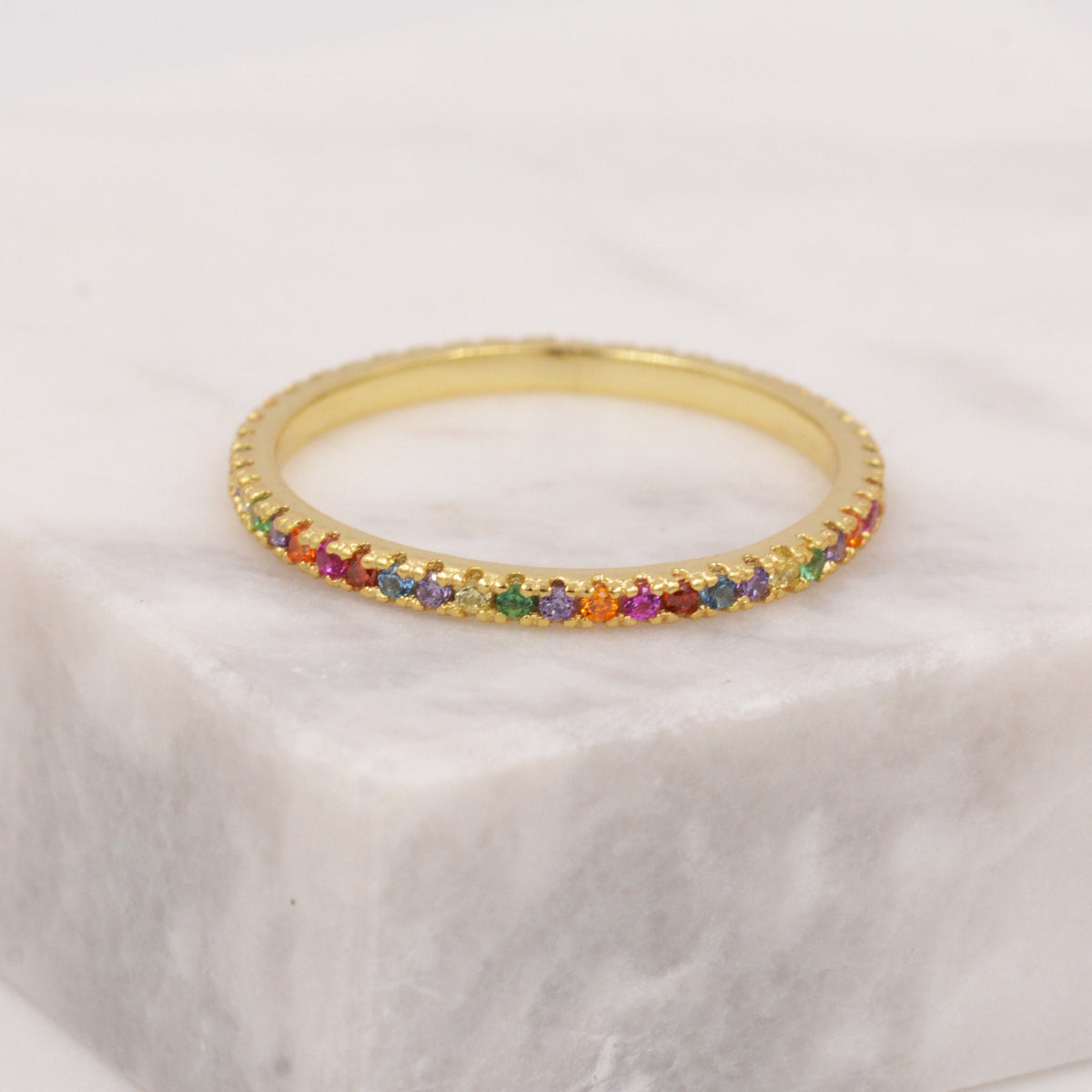 Skinny Rainbow CZ Pavé Eternity Ring