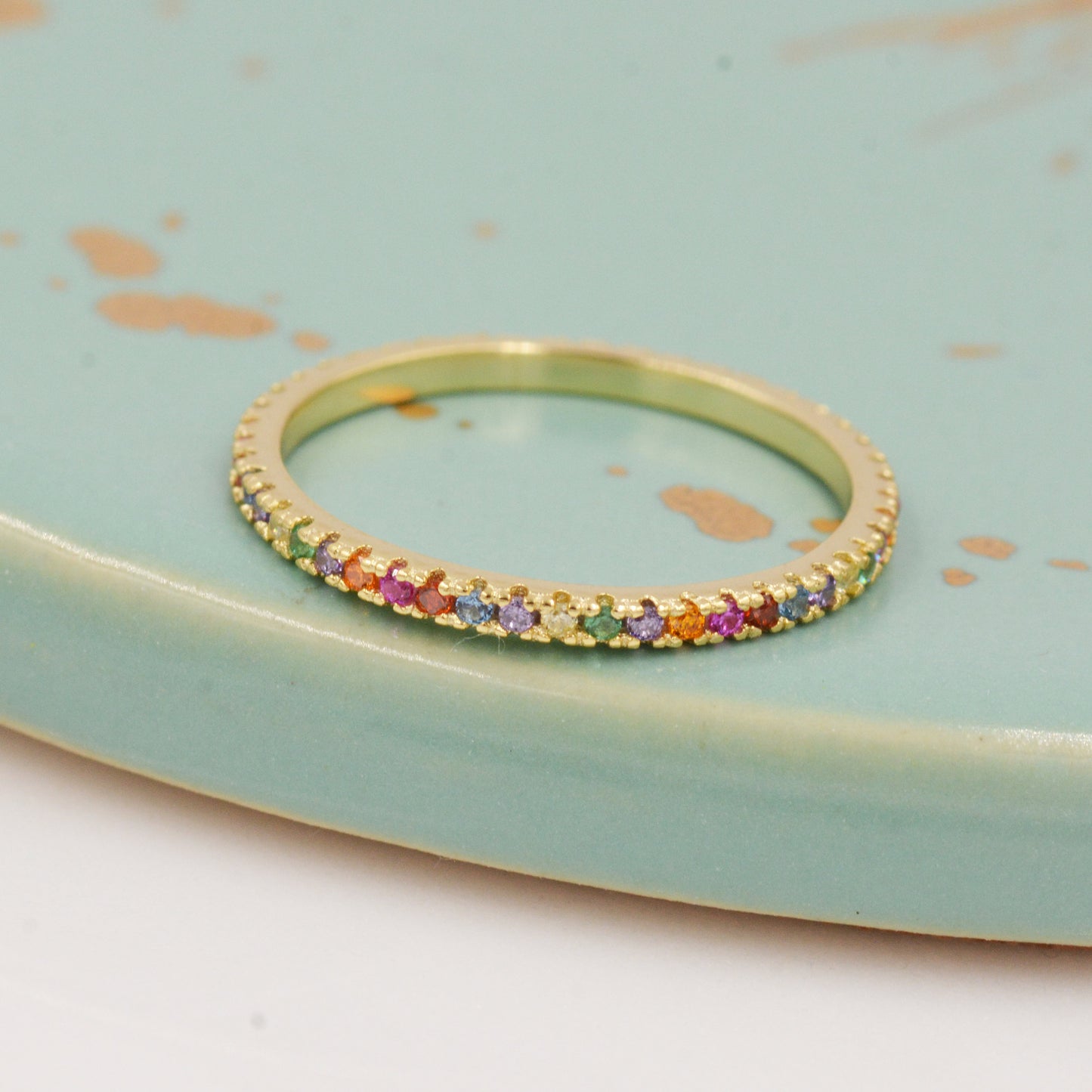 Skinny Rainbow Crystal Pave Ring in Sterling Silver, Gold Vermeil Crystal Pave Ring, Stacking Rings, Eternity Ring, US 5 - 8