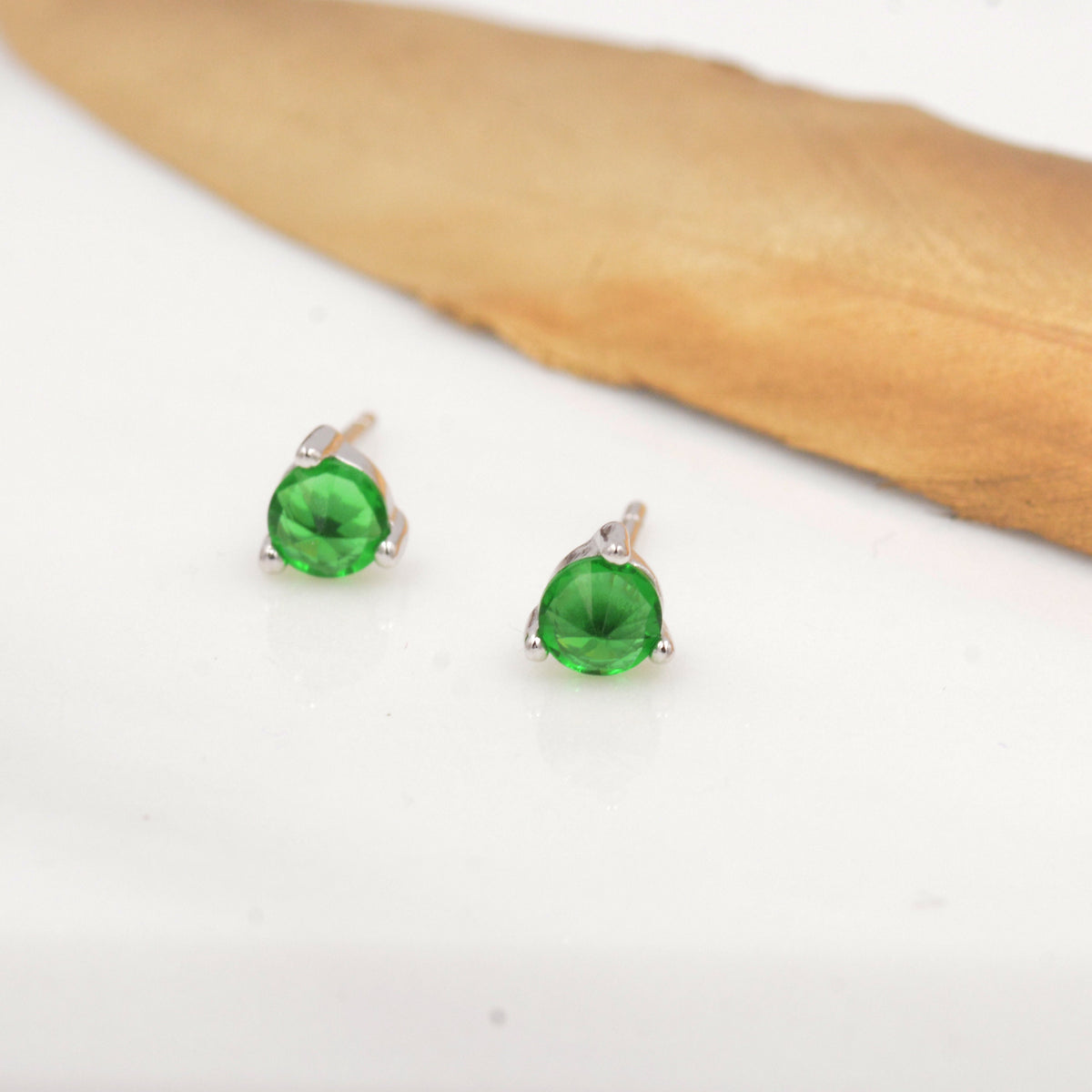 Inverted Emerald Green CZ Stud Earrings