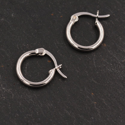 Pair of Plain Huggie Hoop Earrings in Sterling Silver with Detachable Baroque Pearl Charms, Two Sizes Available, Simple Hoop Earrings