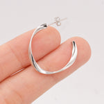 Twisted Strip Mobius Band Large Semi Hoop Stud Earrings in Sterling Silver, Silver or Gold or Rose Gold, Minimalist Contemporary Design