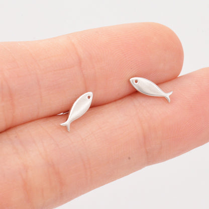 Little Fish Stud Earrings in Sterling Silver, Petite Fish Stud Earrings, Silver or Gold, Ocean Animal Stud, Cute, Pet Earrings