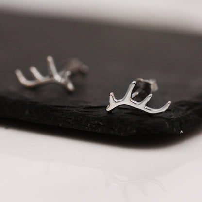 Stag Deer Antler Stud Earrings in Sterling Silver - Cute, Fun, Whimsical and Pretty Jewellery