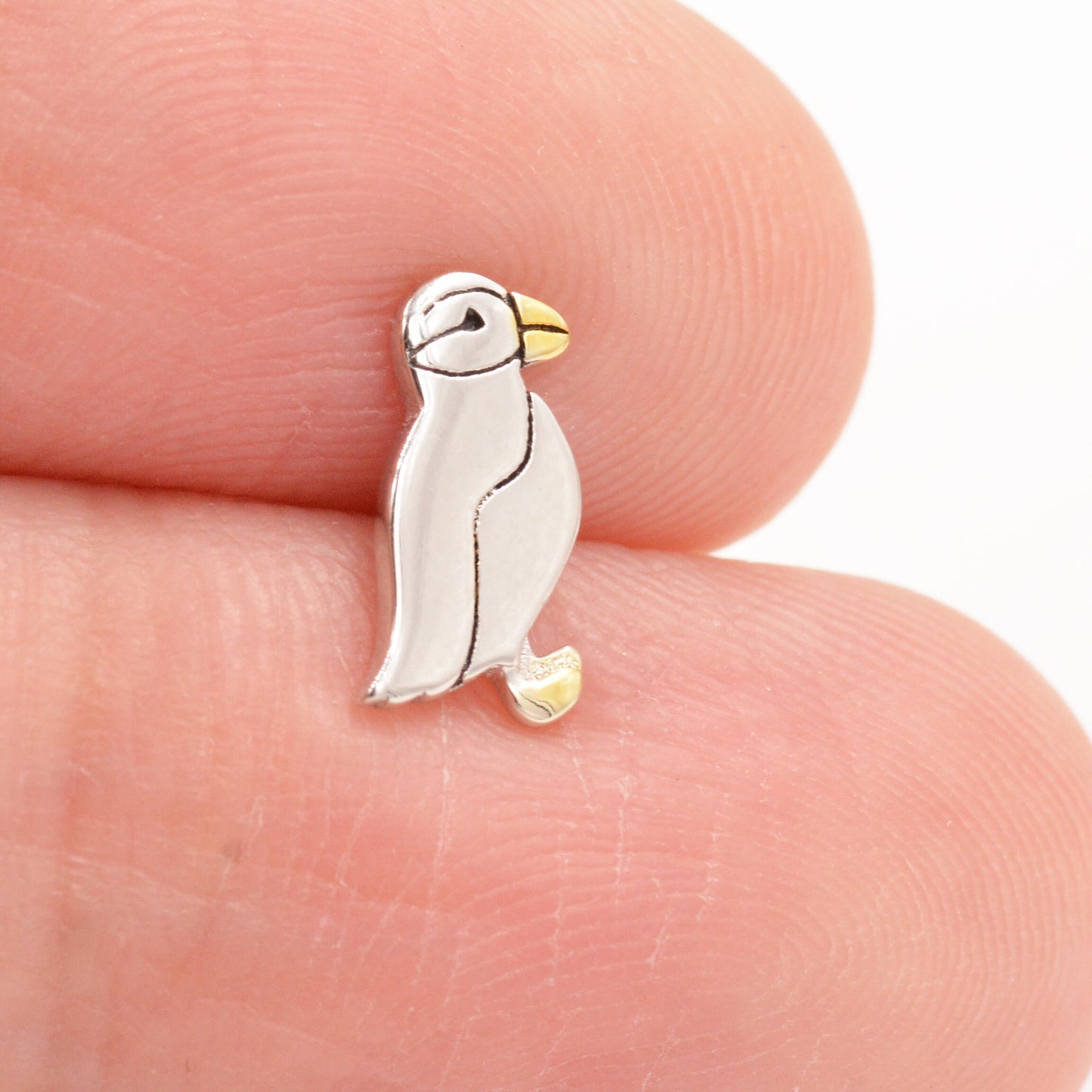 Puffin Bird Stud Earrings in Sterling Silver - Gold and Silver Two Tone - Cute, Fun, Whimsical and Pretty Jewellery