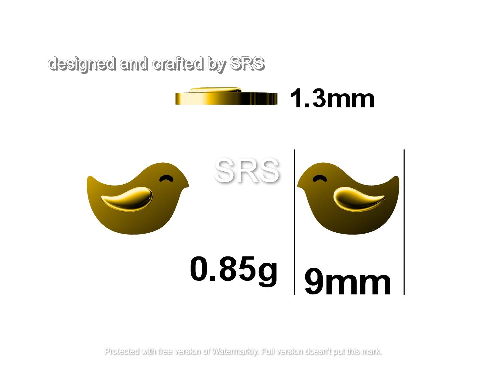 Little Wren Bird Stud Earrings in Sterling Silver- Gold and Silver Two Tone - Bird Earrings - Cute Animal, Fun, Whimsical and Pretty