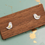 Little Wren Bird Stud Earrings in Sterling Silver- Gold and Silver Two Tone - Bird Earrings - Cute Animal, Fun, Whimsical and Pretty