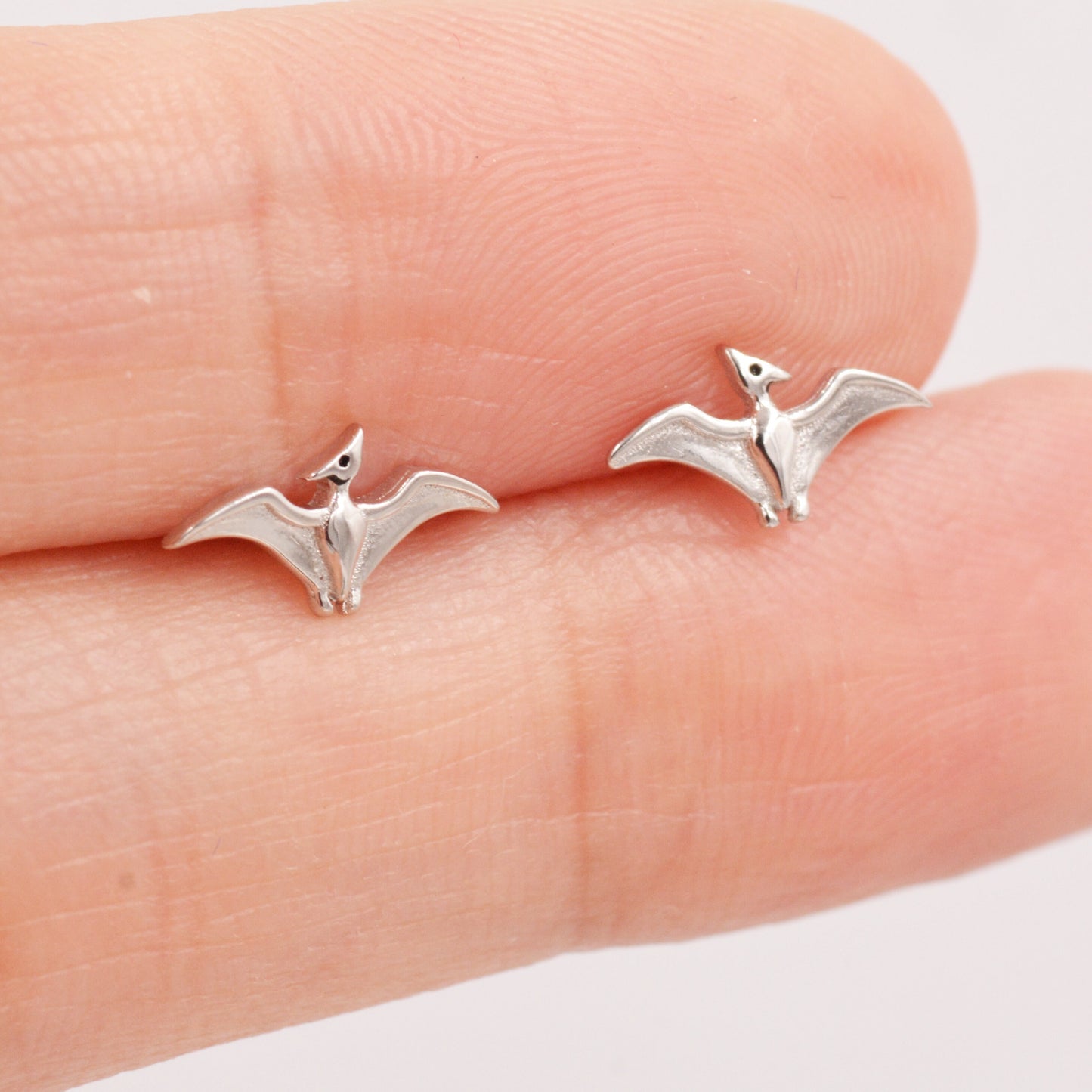 Pterodactyl Studs Pterosaurs Flying Dinosaur Earrings in Sterling Silver - Extra Tiny - Dinosaur Stud - Dino Stud - Cute, Fun, Whimsical