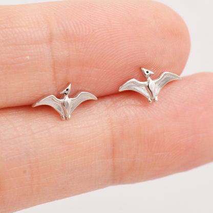 Pterodactyl Studs Pterosaurs Flying Dinosaur Earrings in Sterling Silver - Extra Tiny - Dinosaur Stud - Dino Stud - Cute, Fun, Whimsical