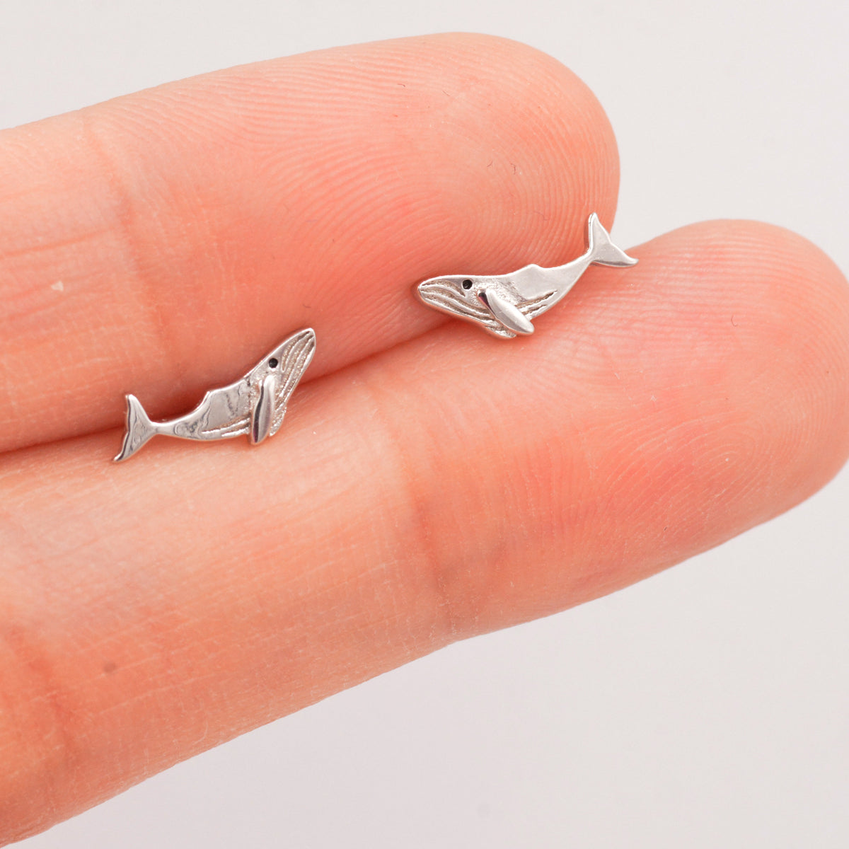 Humpback Whale Stud Earrings in Sterling Silver - Petite Fish Stud - Sea, Ocean, Cute, Fun, Whimsical