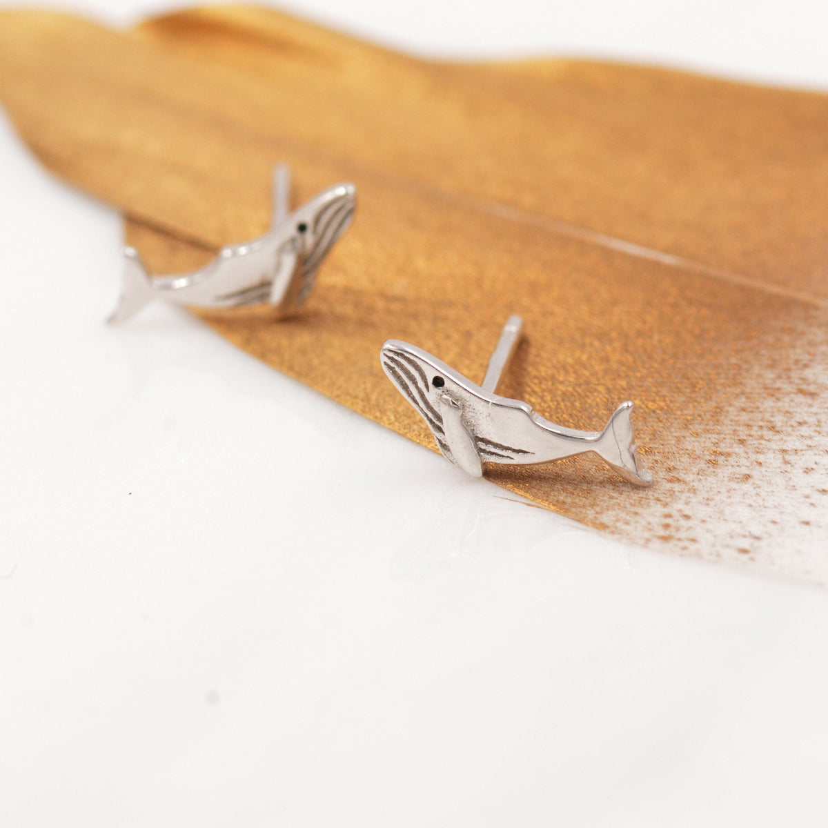 Humpback Whale Stud Earrings in Sterling Silver - Petite Fish Stud - Sea, Ocean, Cute, Fun, Whimsical