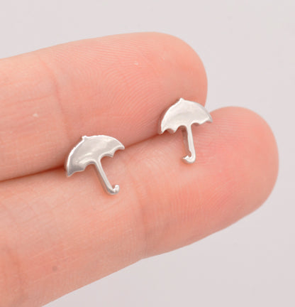 Umbrella Stud Earrings in Sterling Silver - Weather Earrings  - Cute,  Fun, Whimsical