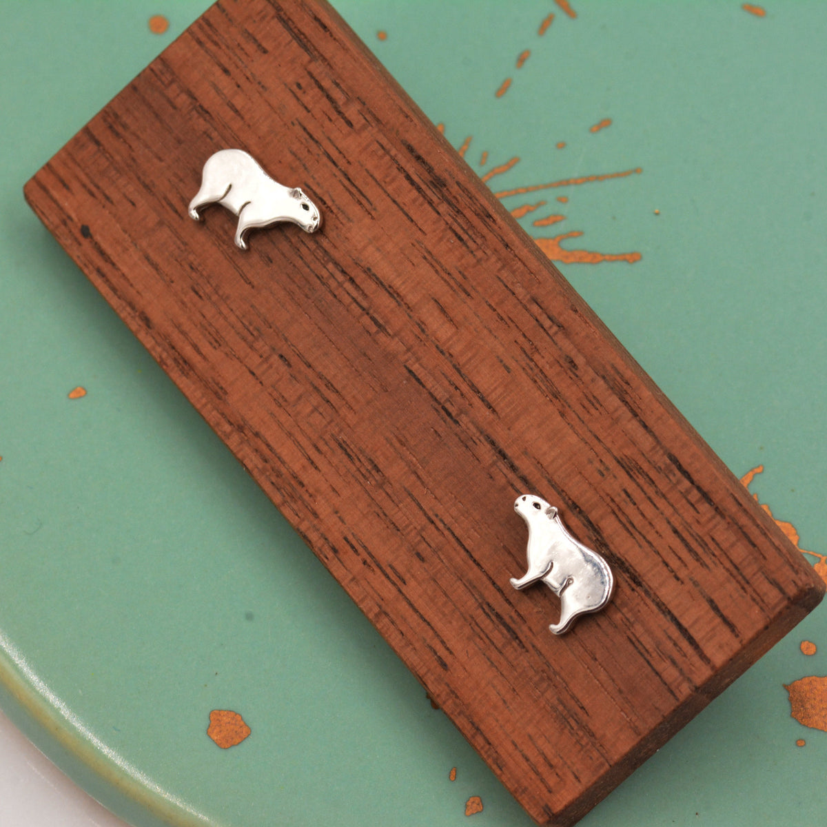 Capybara Stud Earrings in Sterling Silver - Cute Animal Earrings - Pantanal Animal - Fun, Whimsical