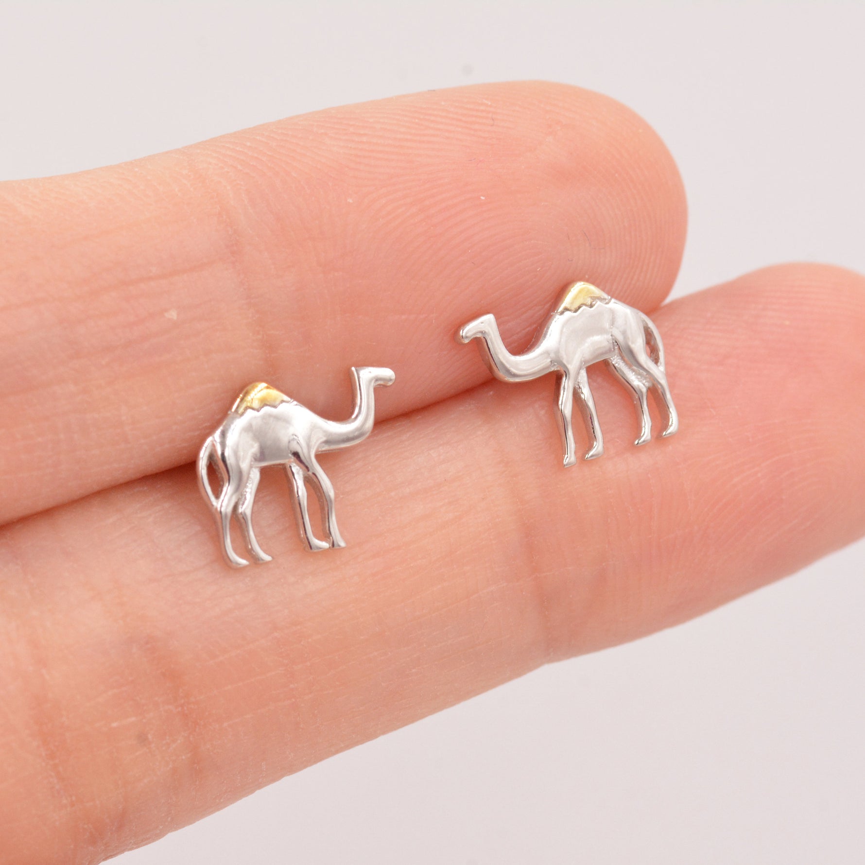 Dainty Camel Stud Earrings in Sterling Silver - Cute Fun, Whimsical
