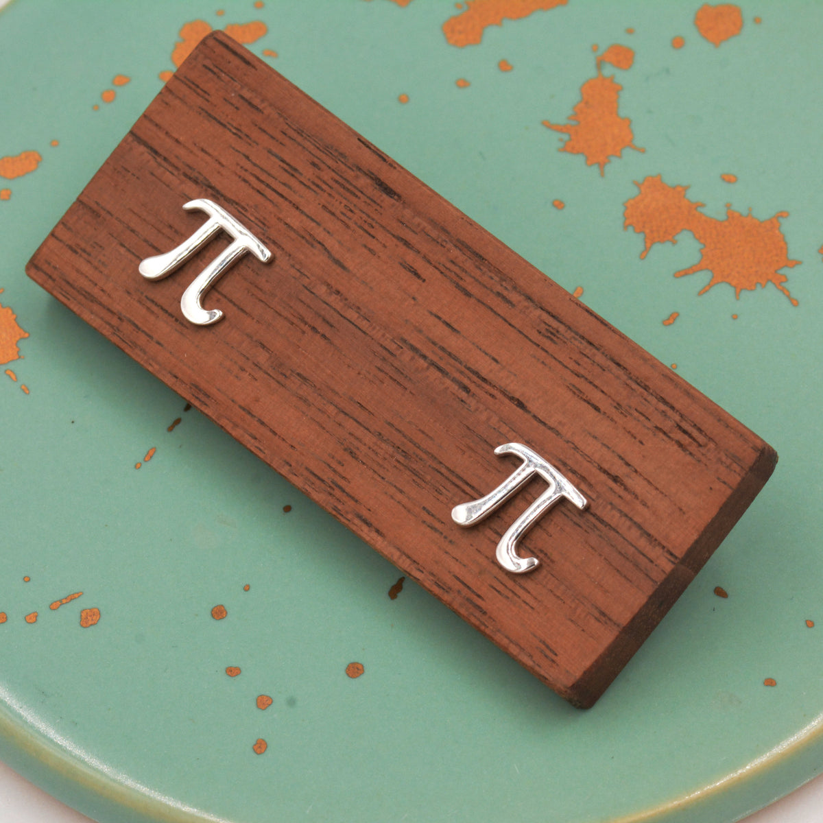 Sterling Silver Pi Stud Earrings - Mathematical Earrings, Silver, Gold or Rose Gold, Math, Geeky, Fun, Cute Fun, Whimsical