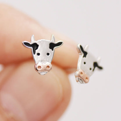 Dairy Cow Stud Earrings in Sterling Silver - Farm Animal Stud Earrings - Cute, Fun, Whimsical