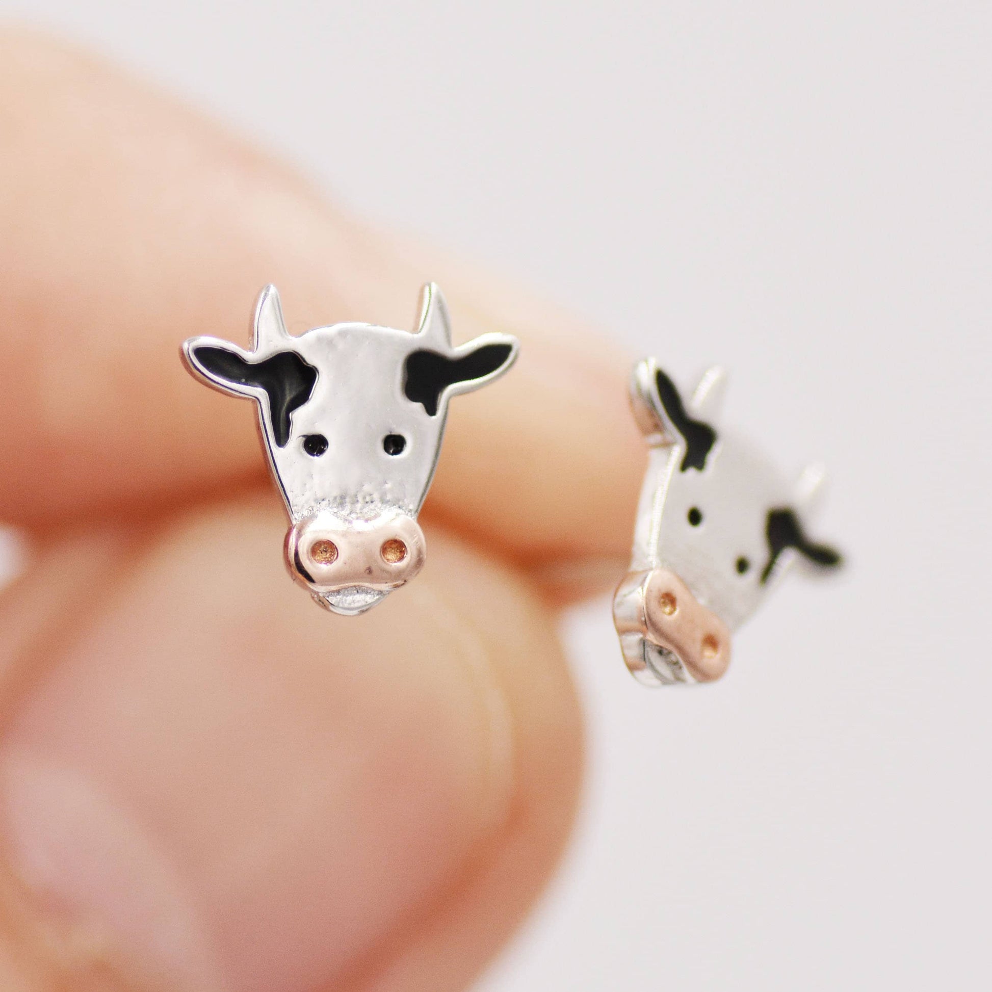 Dairy Cow Stud Earrings in Sterling Silver - Farm Animal Stud Earrings - Cute, Fun, Whimsical