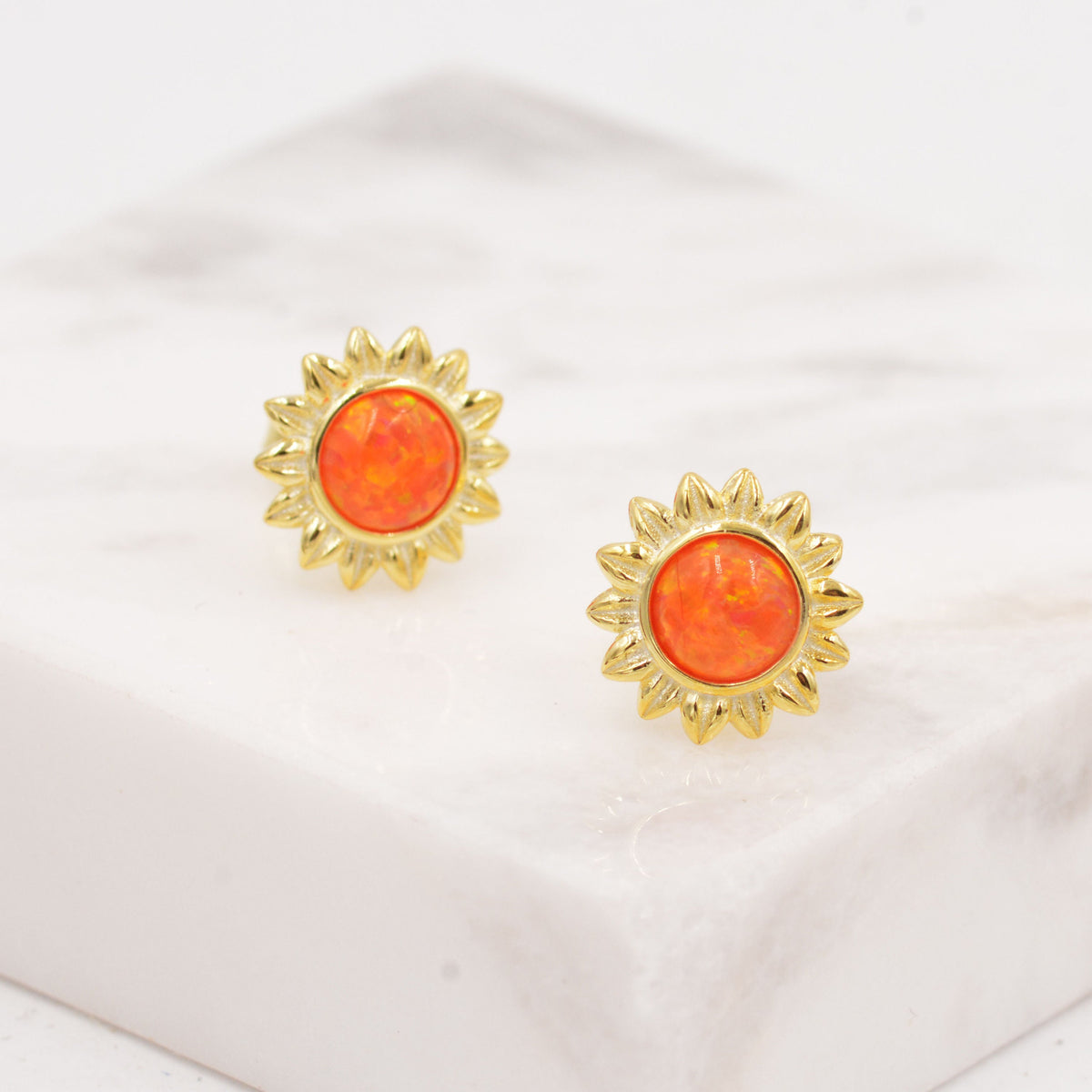 Opal Sunflower Stud Earrings