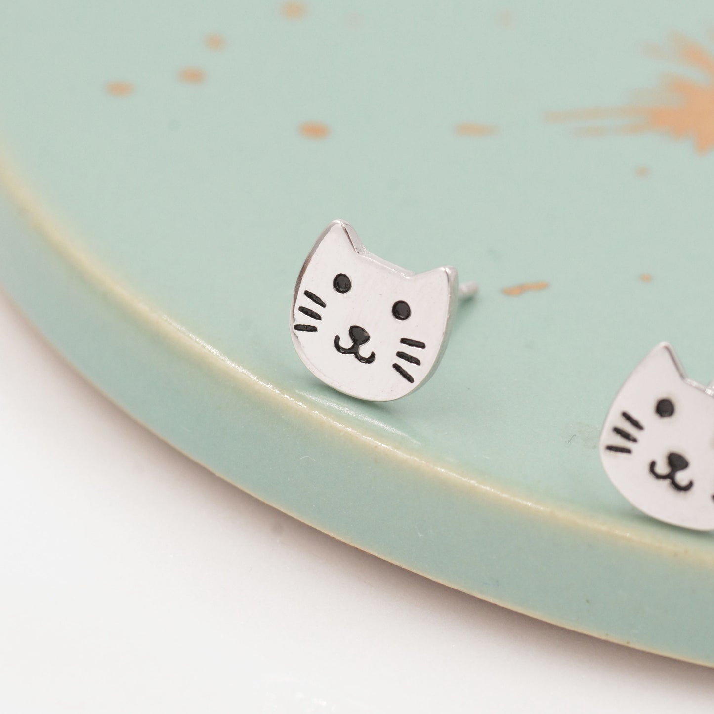 Cute Little Cat Stud Earrings in Sterling Silver - Kawai Cat - Animal Stud Earrings - Cute, Fun, Whimsical, Cat Earrings