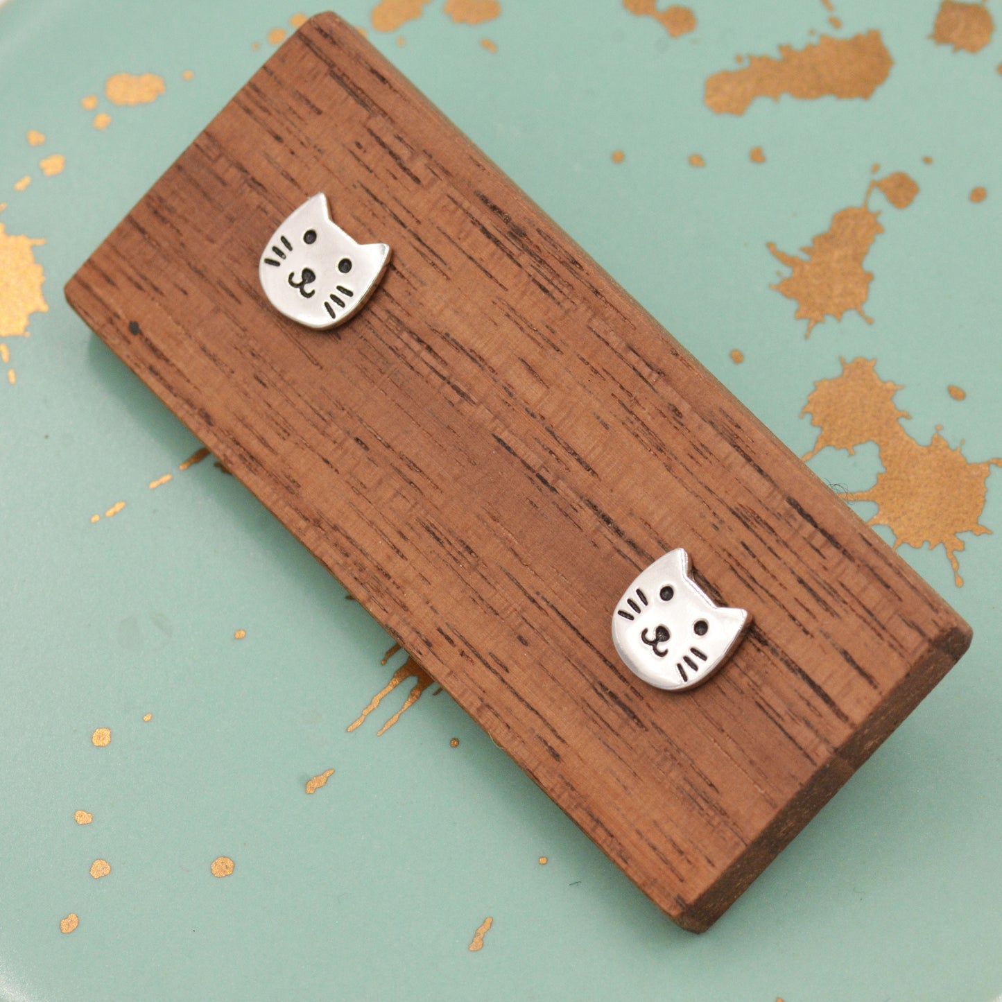 Cute Little Cat Stud Earrings in Sterling Silver - Kawai Cat - Animal Stud Earrings - Cute, Fun, Whimsical, Cat Earrings