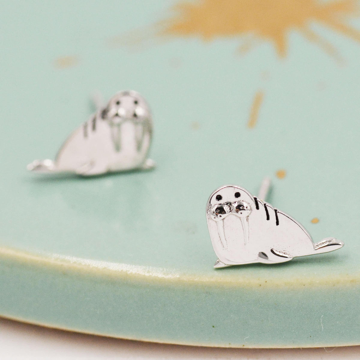 Tiny Walrus Stud Earrings in Sterling Silver - Silver, Gold or Rose Gold, Animal Stud Earrings - Ocean Animal Earrings