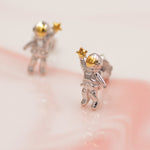 Extra Tiny Spaceman Astronaut Stud Earrings in Sterling Silver - Miniature Space Earrings - Planet Earrings - Whimsical and Pretty Jewellery