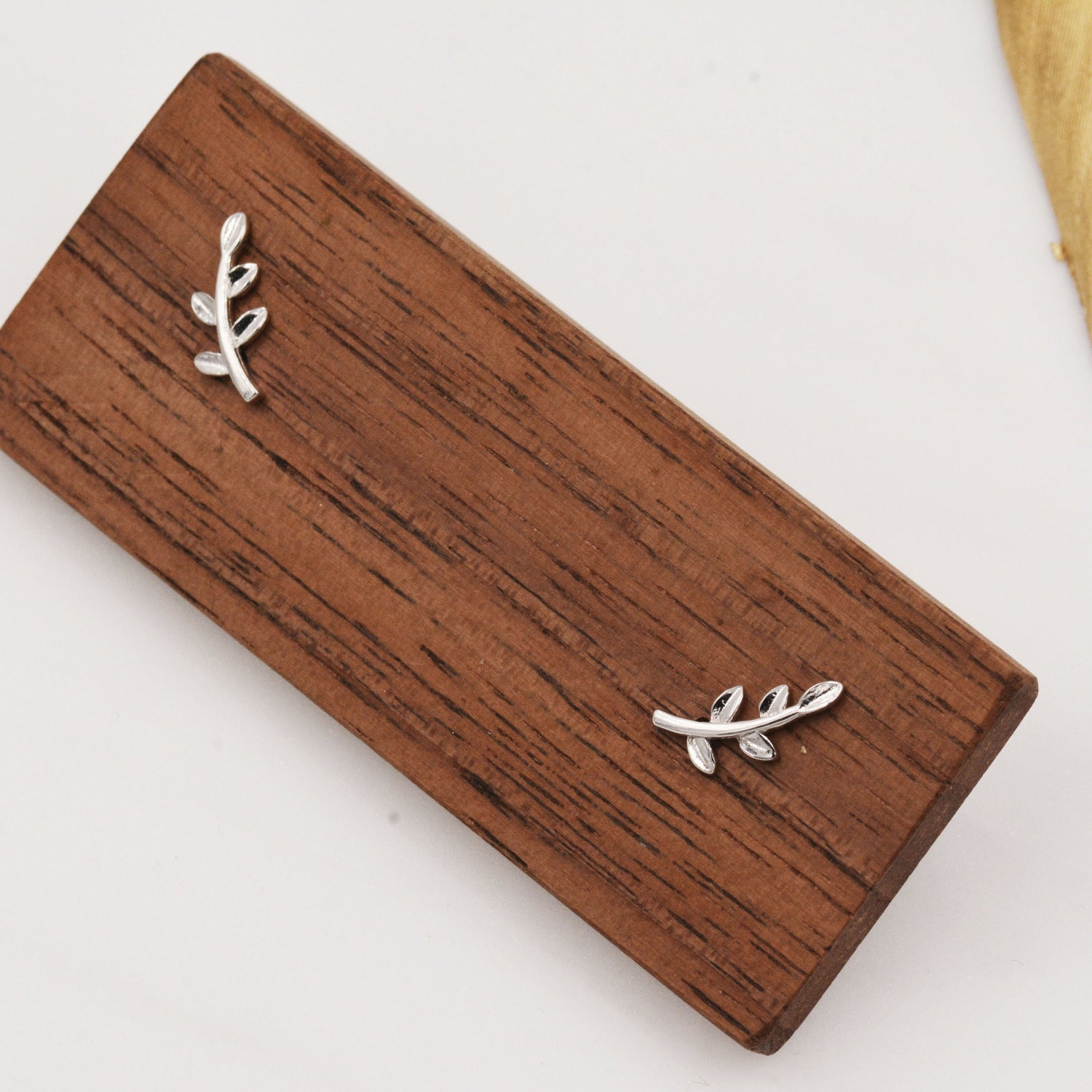 Leaf Stud Earrings in Sterling Silver - Tree Branch Stud Earrings  - Olive Branch - Cute,  Fun, Whimsical