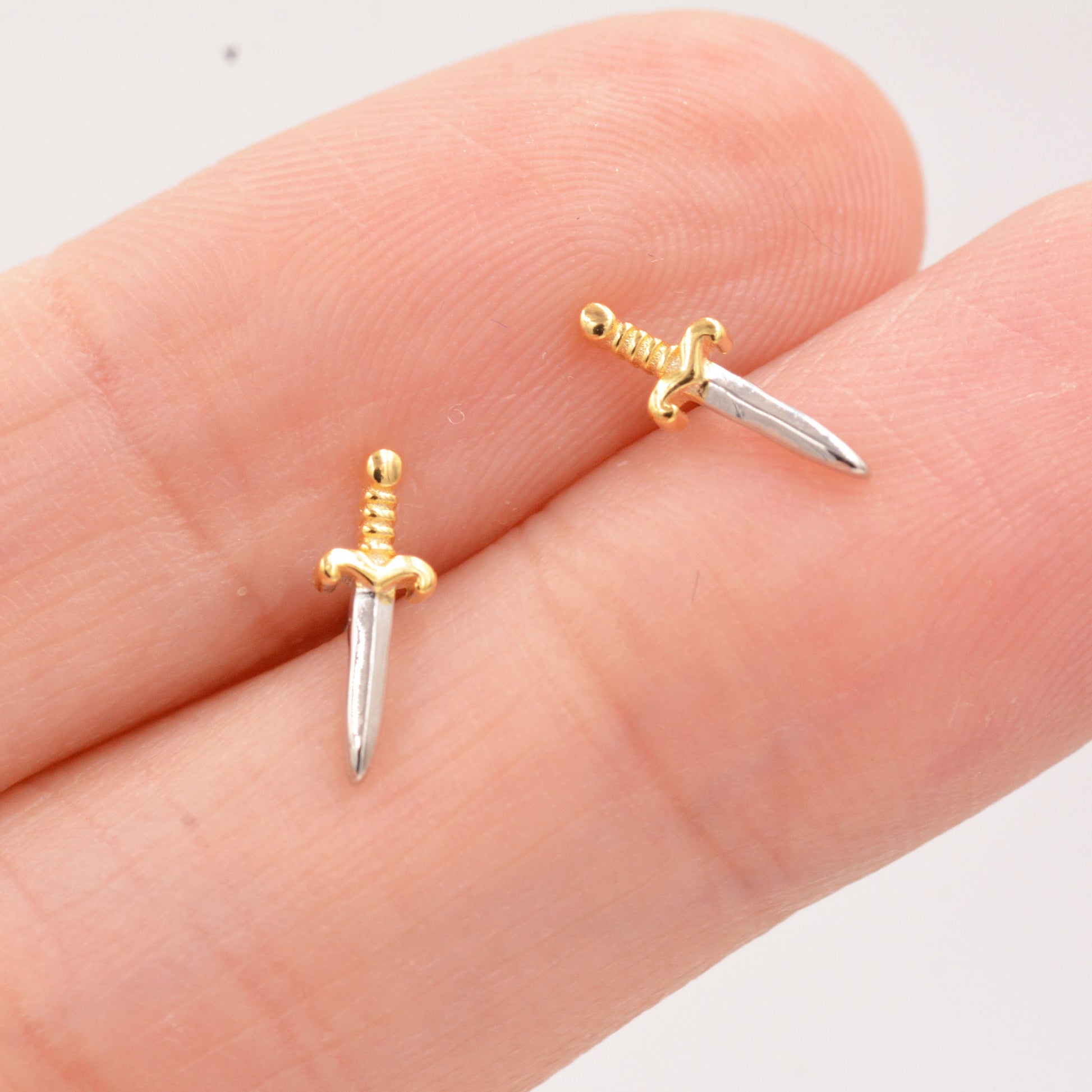 Tiny Little Dagger Sword Stud Earrings in Sterling Silver - Stacking Earrings