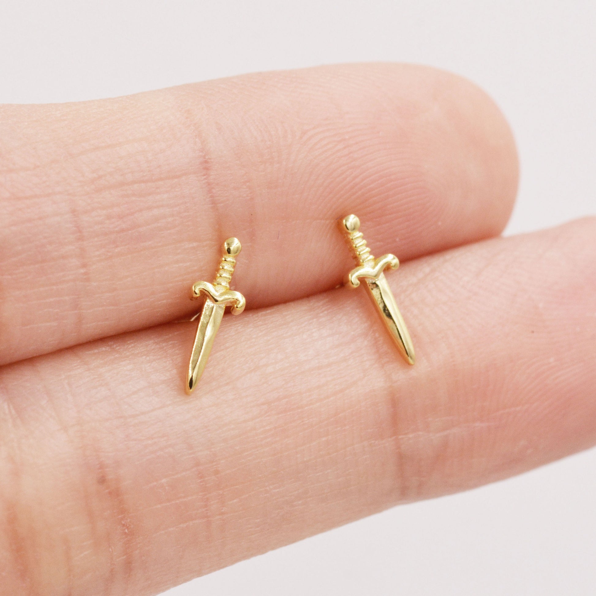 Tiny Little Dagger Sword Stud Earrings in Sterling Silver - Stacking Earrings