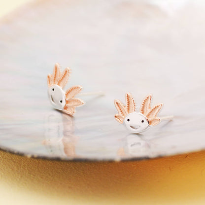 Axolotl Stud Earrings in Sterling Silver - Sea Creature Stud Earrings - Tiny Earrings - Pet Lover - Cute,  Fun, Whimsical