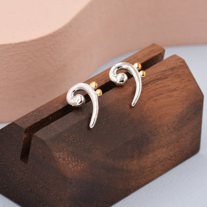 Bass Clef Music Note Stud Earrings in Sterling Silver - Small Pair of Music Earrings