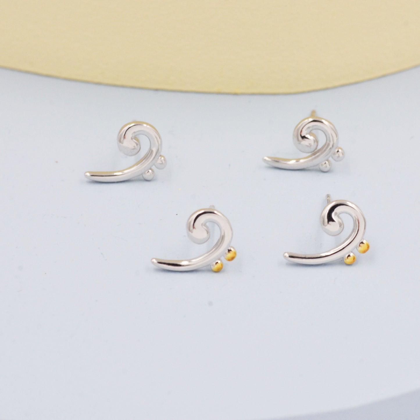 Bass Clef Music Note Stud Earrings in Sterling Silver - Small Pair of Music Earrings