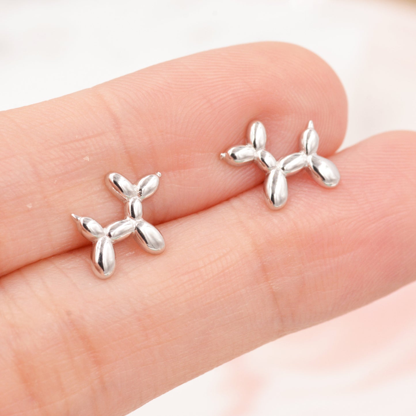 Balloon Dog Stud Earrings in Sterling Silver - Quirky Poodle Dog Earrings - Silver or Gold or Rose Gold, Fun, Whimsical and Pretty