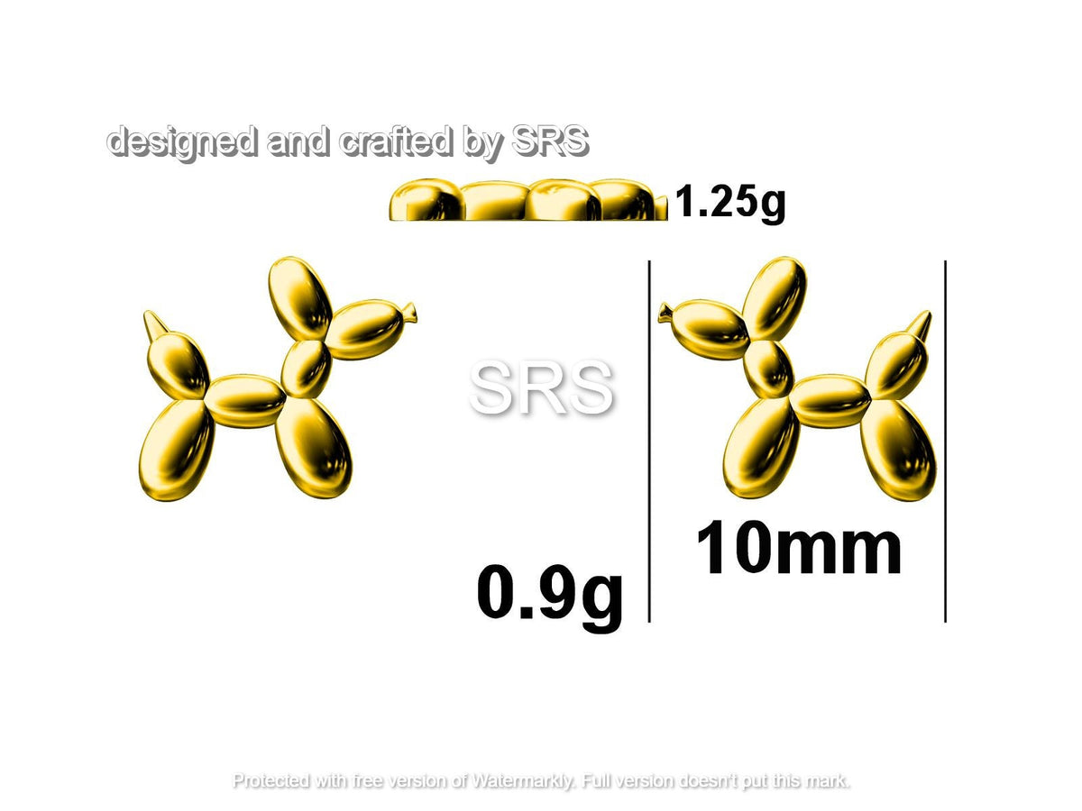 Balloon Dog Stud Earrings in Sterling Silver - Quirky Poodle Dog Earrings - Silver or Gold or Rose Gold, Fun, Whimsical and Pretty