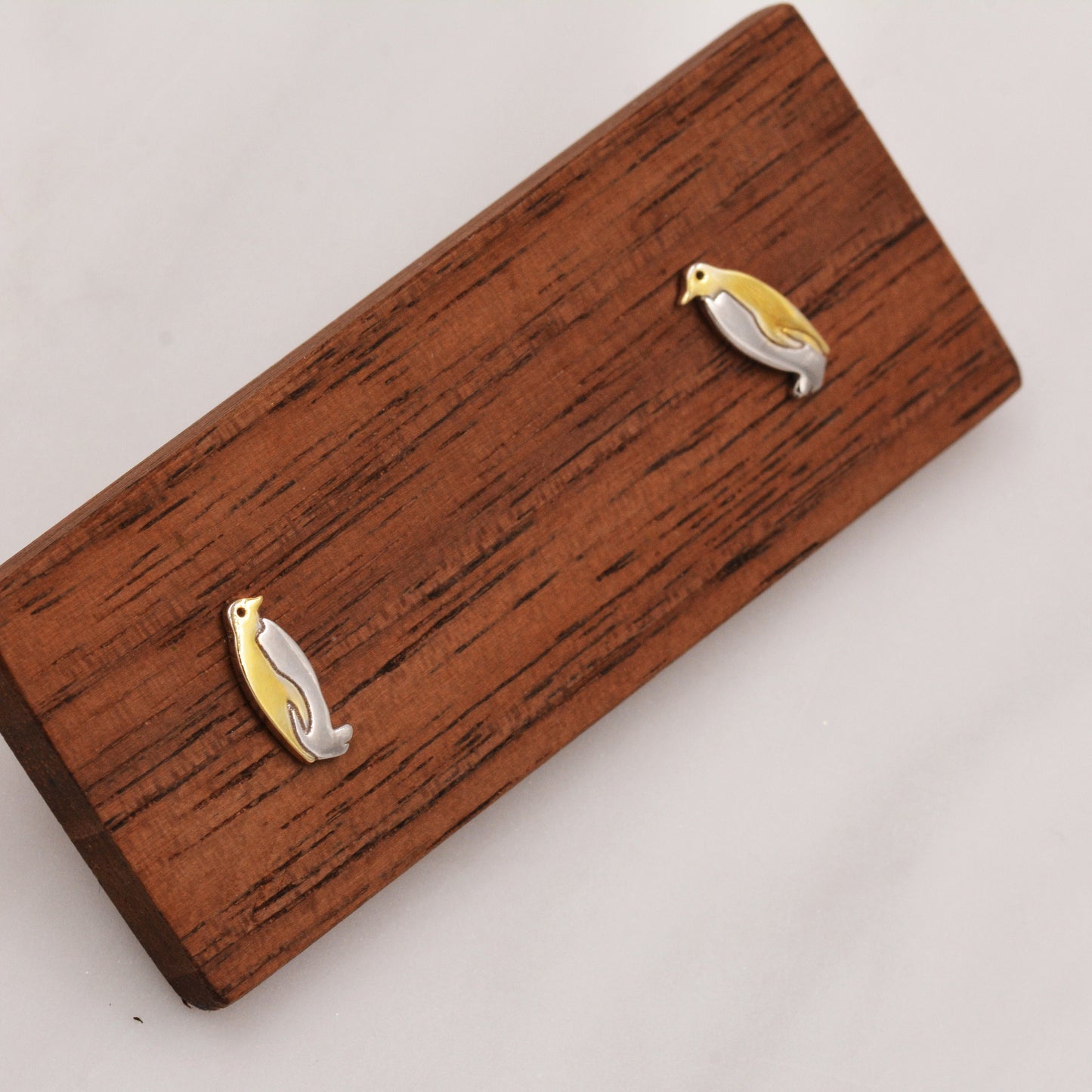 Penguin Stud Earrings in Sterling Silver - Small Pair of Penguin Bird Earrings - Gold and Silver Two Tone Plating - Cute Animal Stud