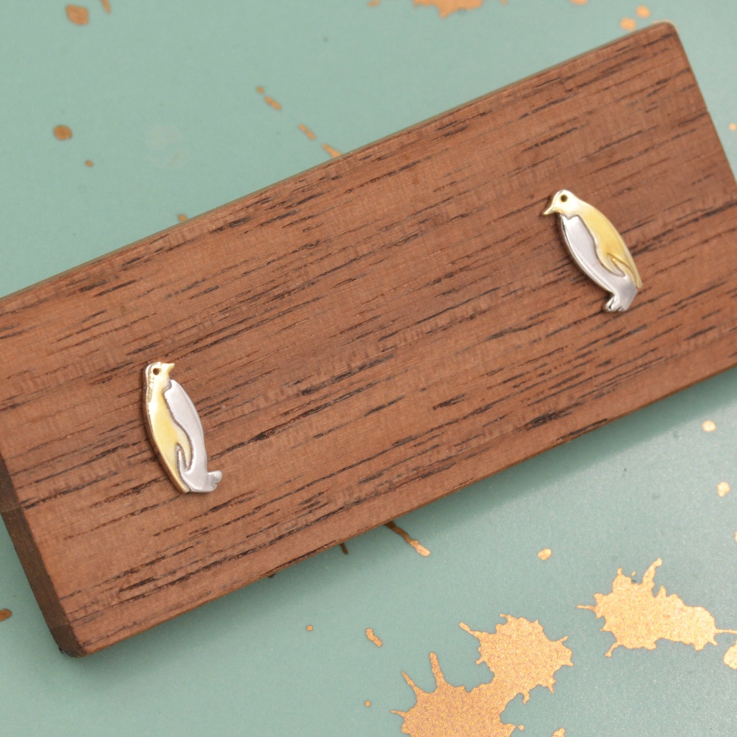 Penguin Stud Earrings in Sterling Silver - Small Pair of Penguin Bird Earrings - Gold and Silver Two Tone Plating - Cute Animal Stud