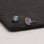 Little Planet Stud Earrings in Sterling Silver - Simulated Moonstone - Gold or Silver - - Sold as a Pair - Cute, Fun, Whimsical and Pretty