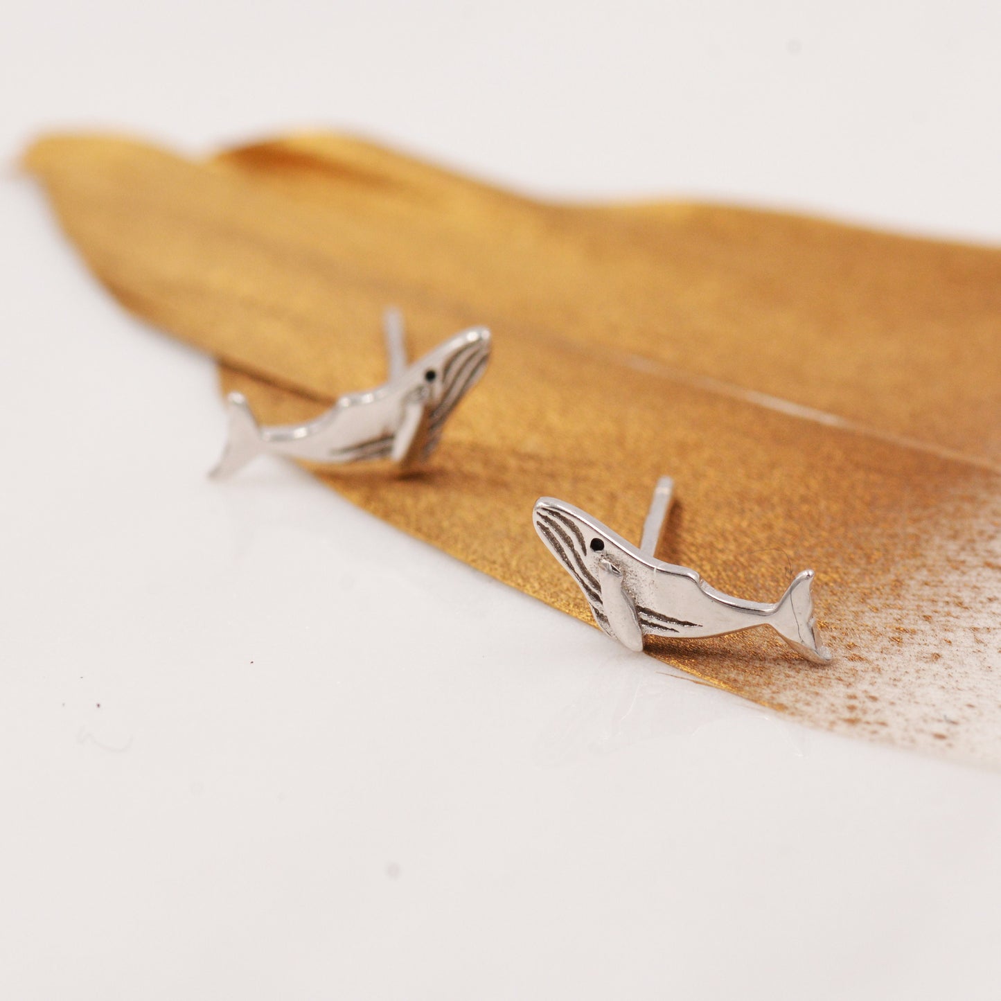 Humpback Whale Stud Earrings in Sterling Silver - Petite Fish Stud -  Sea, Ocean, Cute,  Fun, Whimsical