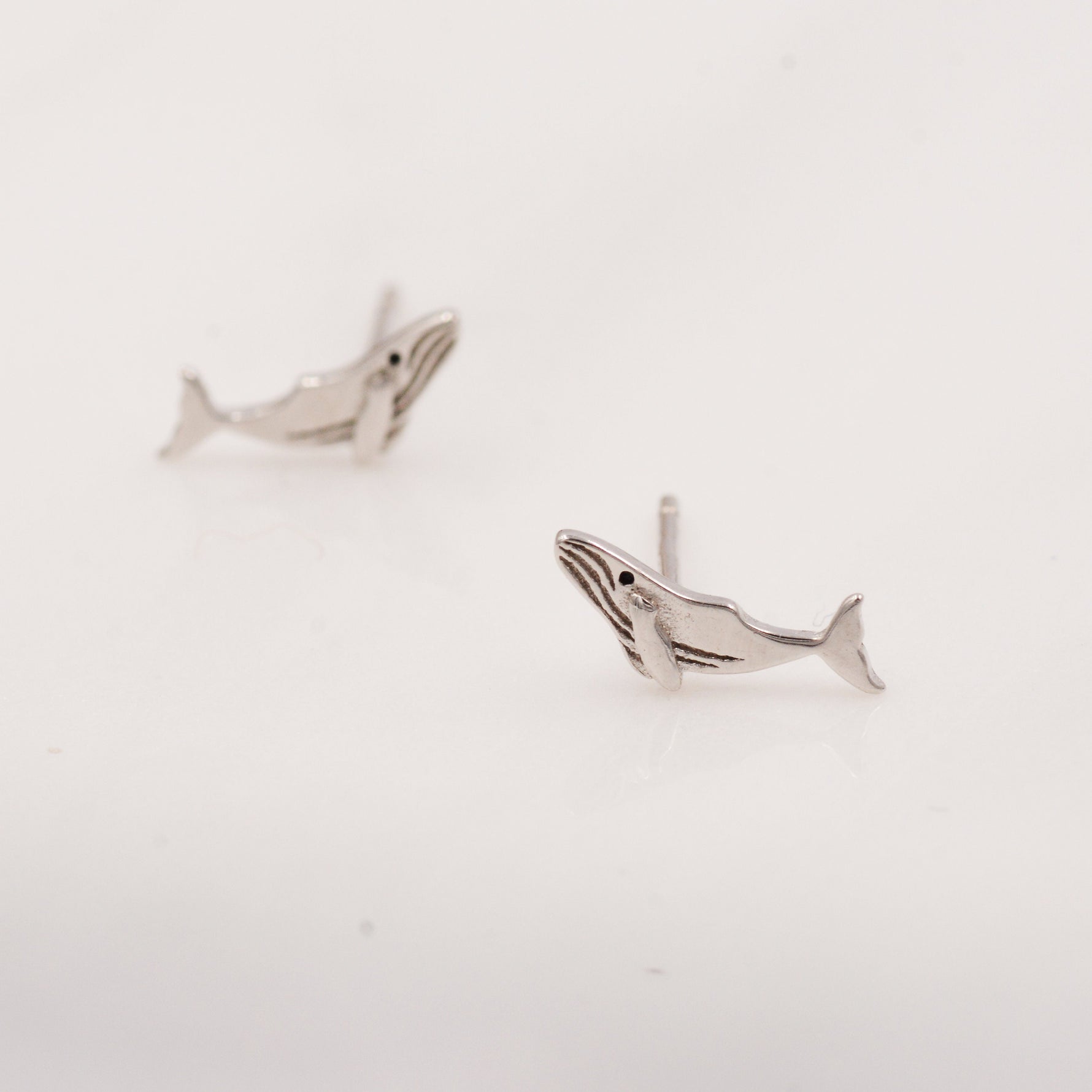 Humpback Whale Stud Earrings in Sterling Silver - Petite Fish Stud - Sea, Ocean, Cute, Fun, Whimsical