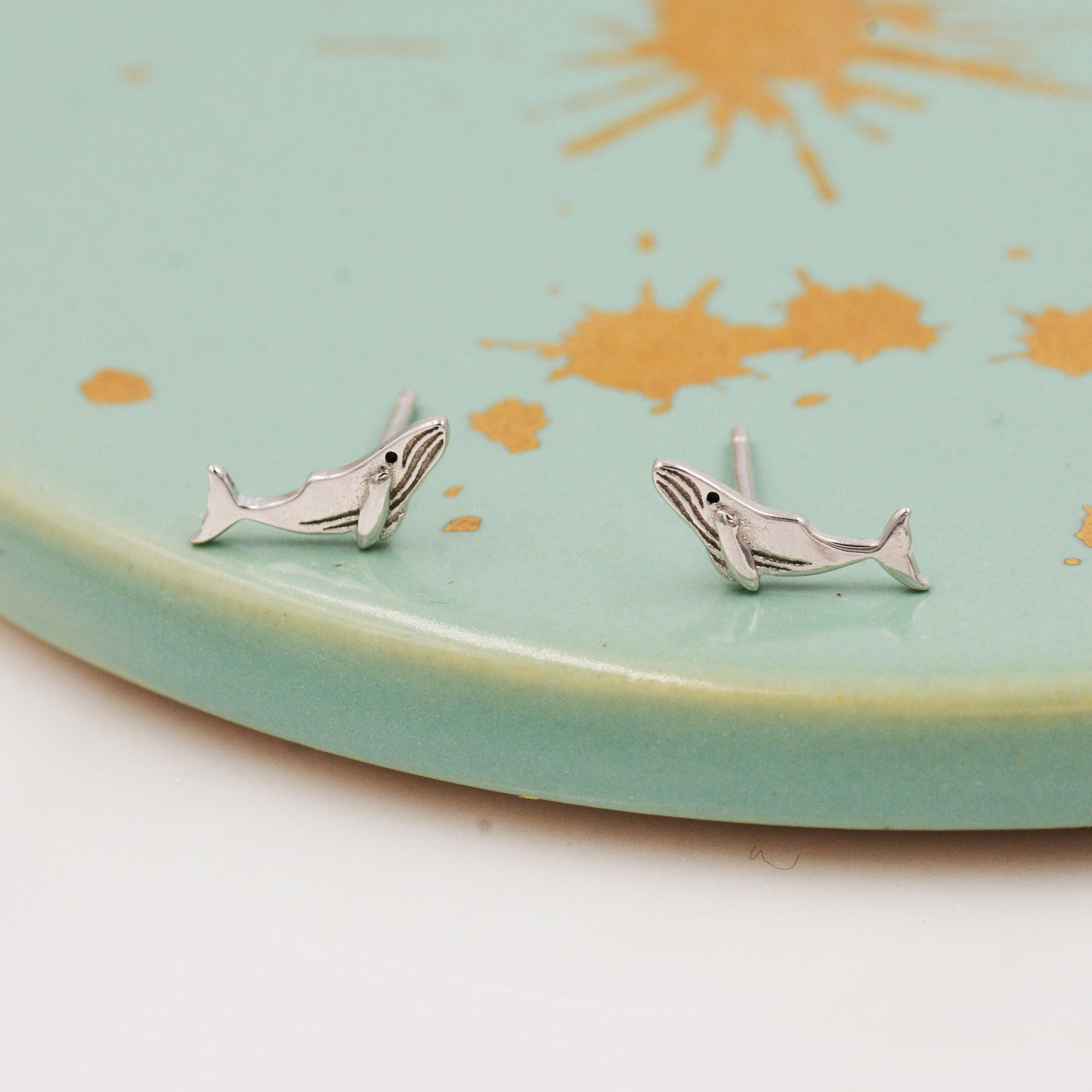 Humpback Whale Stud Earrings in Sterling Silver - Petite Fish Stud -  Sea, Ocean, Cute,  Fun, Whimsical