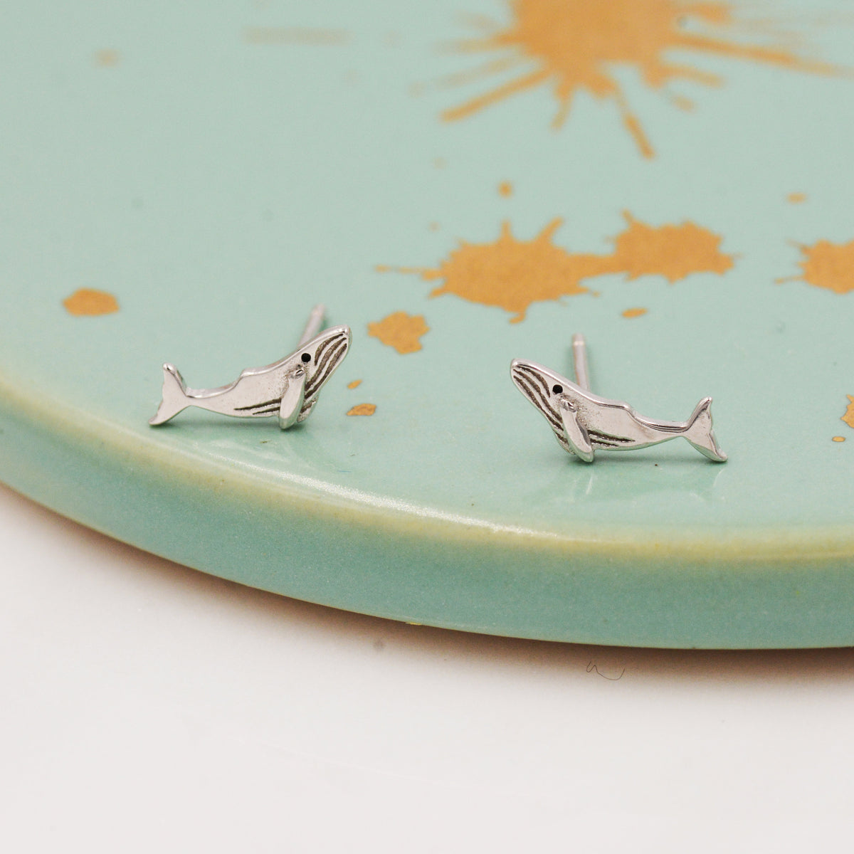 Humpback Whale Stud Earrings in Sterling Silver - Petite Fish Stud - Sea, Ocean, Cute, Fun, Whimsical
