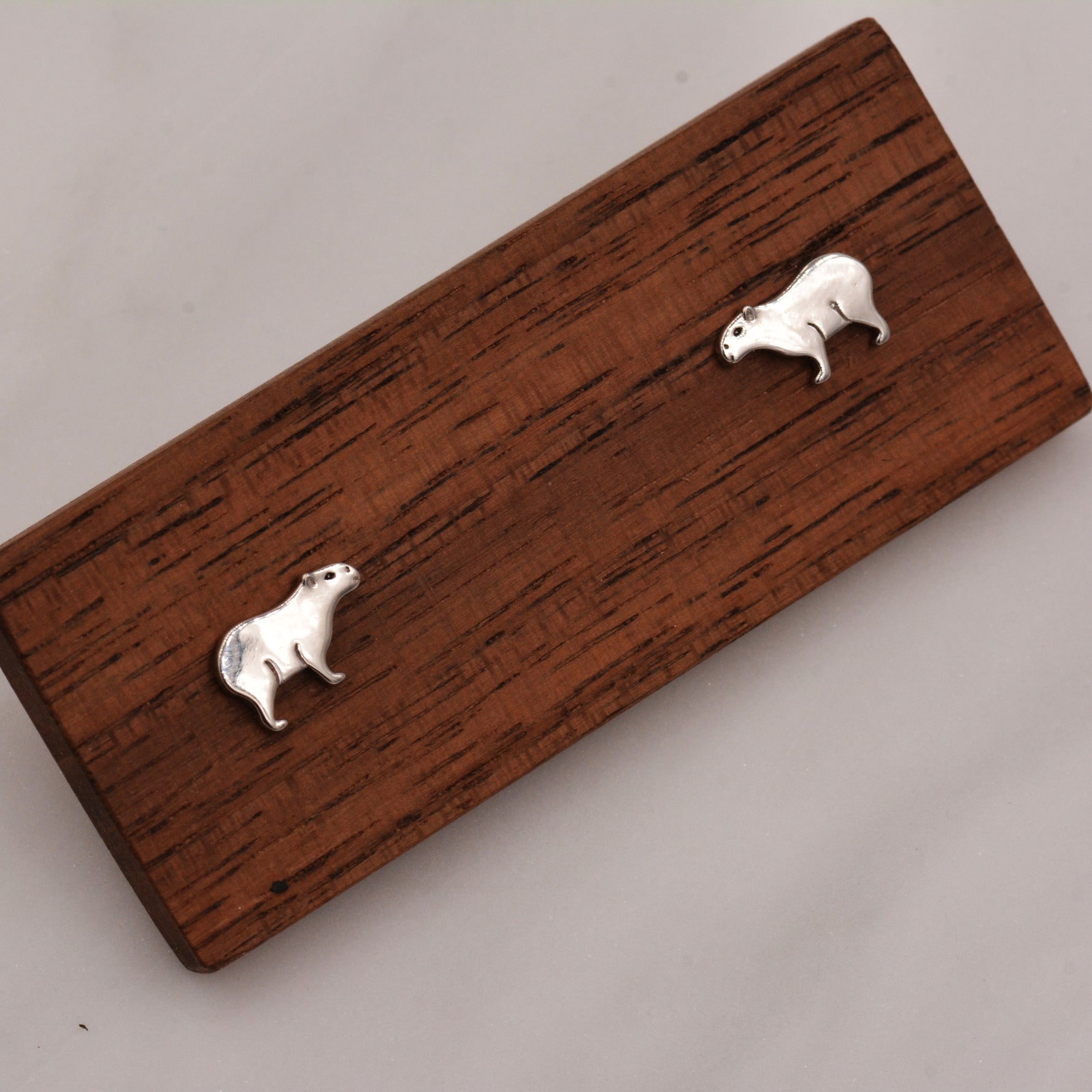 Capybara Stud Earrings in Sterling Silver - Cute Animal Earrings - Pantanal Animal - Fun, Whimsical