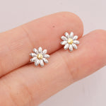 Sterling Silver Little Daisy Flower 18G Screw Back Earrings