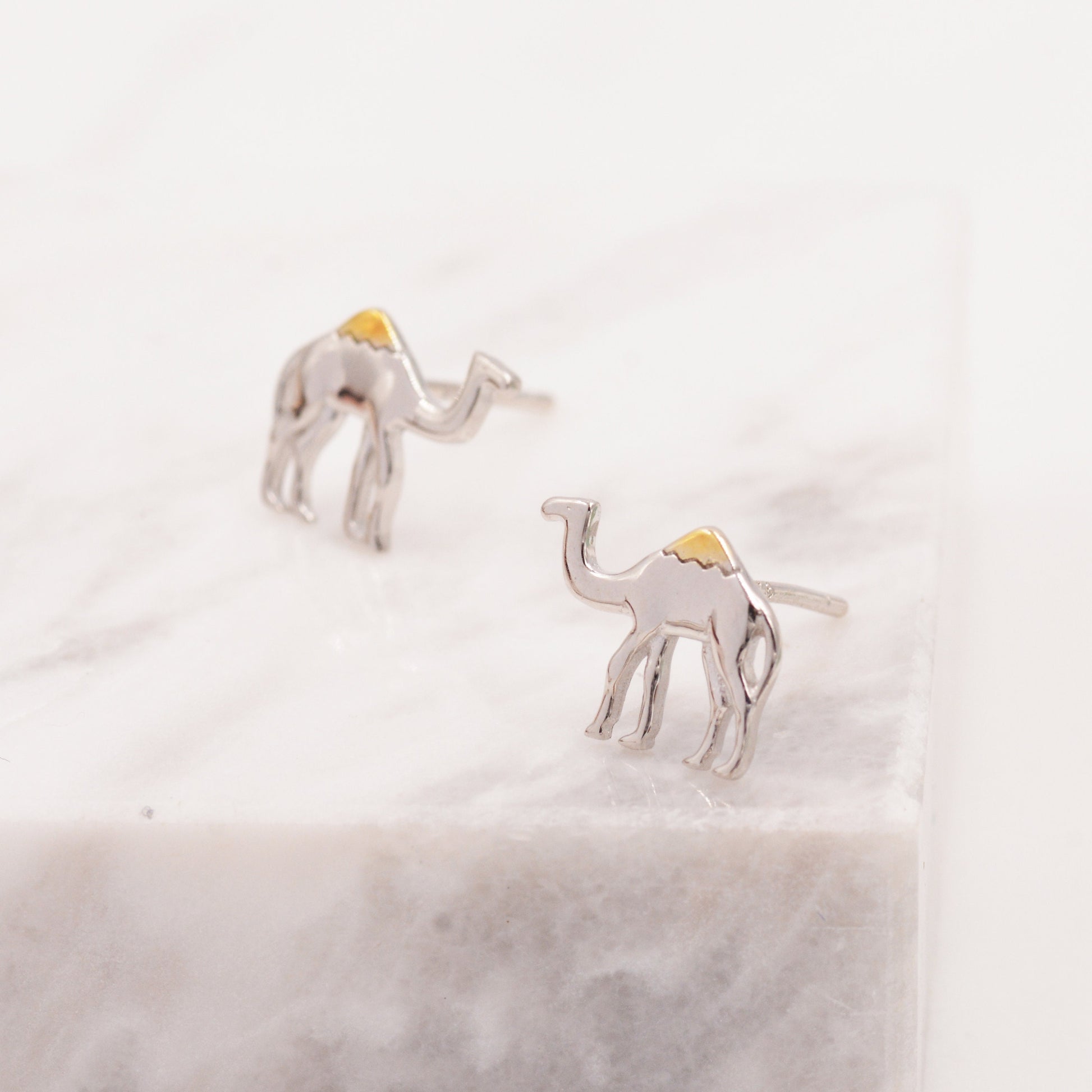 Dainty Camel Stud Earrings in Sterling Silver - Cute Fun, Whimsical