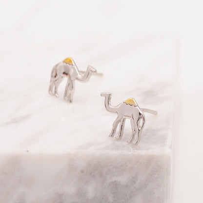 Dainty Camel Stud Earrings in Sterling Silver - Camel Earrings, Natural Inspired Animal Earrings