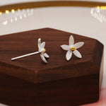 Jasmine Flower Stud Earrings in Sterling Silver - Cute Flower Blossom Earrings - Fun, Whimsical