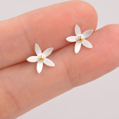 Jasmine Flower Stud Earrings in Sterling Silver - Cute Flower Blossom Earrings  -   Fun, Whimsical