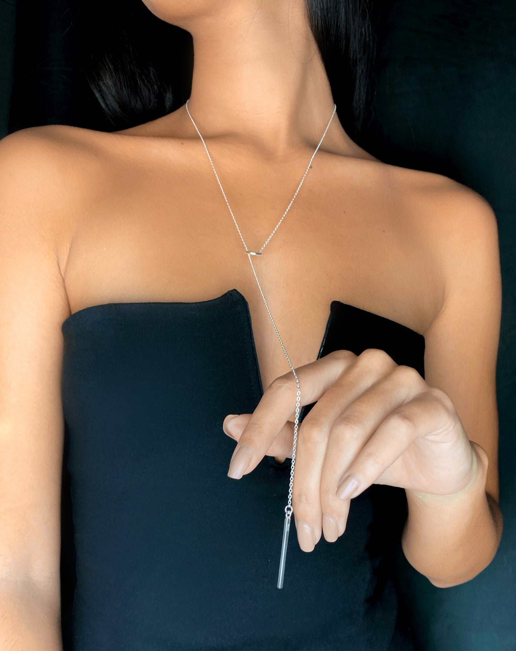 Sterling Silver Minimalist Circle and Bar Lariat Necklace, Silver or Gold or Rose Gold, Y Necklace, Eternity, Circle Bar Necklace