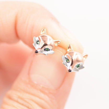 Fox Head Stud Earrings in Sterling Silver - Animal Stud Earrings  - Cute,  Fun, Whimsical