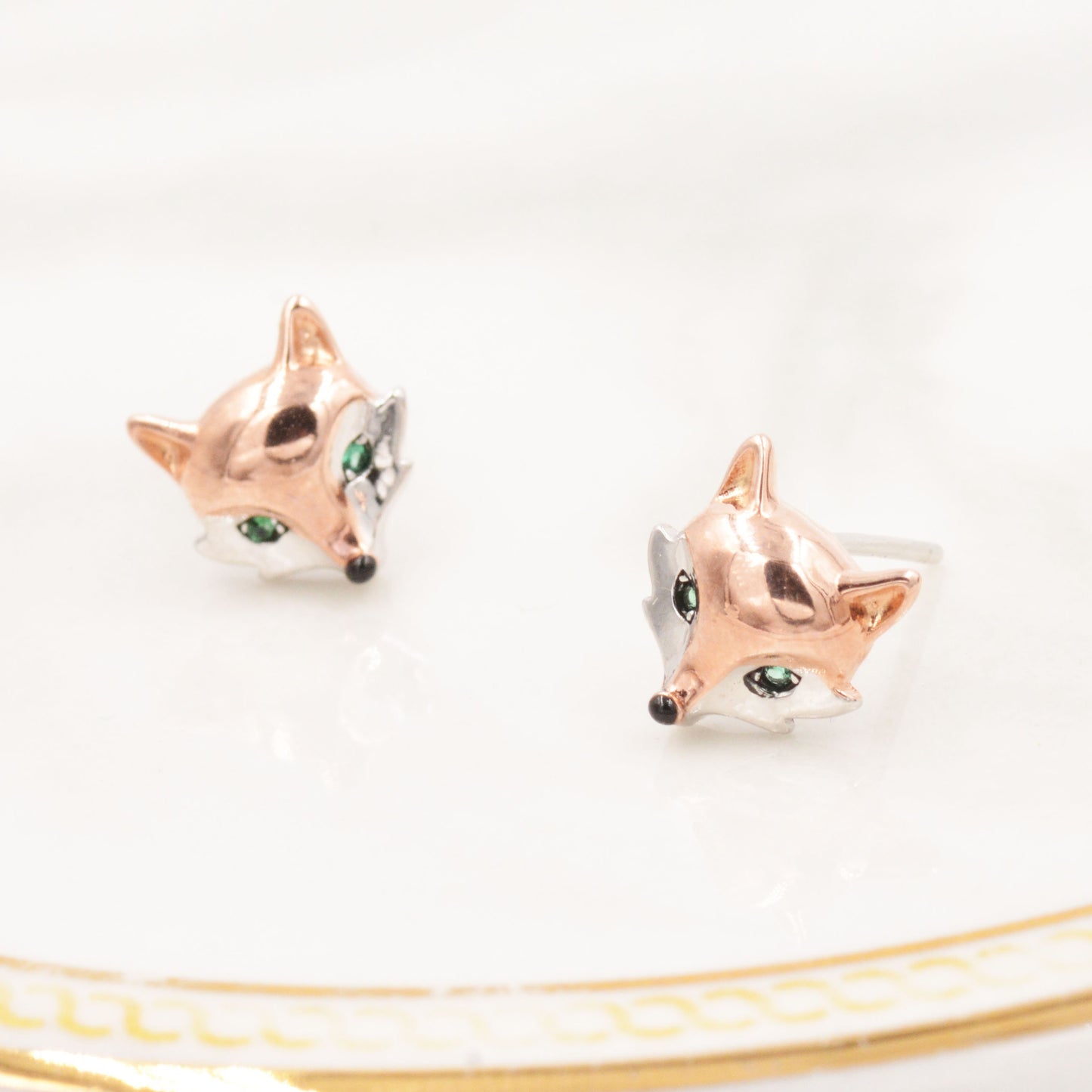 Fox Head Stud Earrings in Sterling Silver - Animal Stud Earrings  - Cute,  Fun, Whimsical